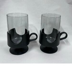 Vintage MCM‎ Corning Glas-Snap Mug. Black Pedestal 8oz Set of 2